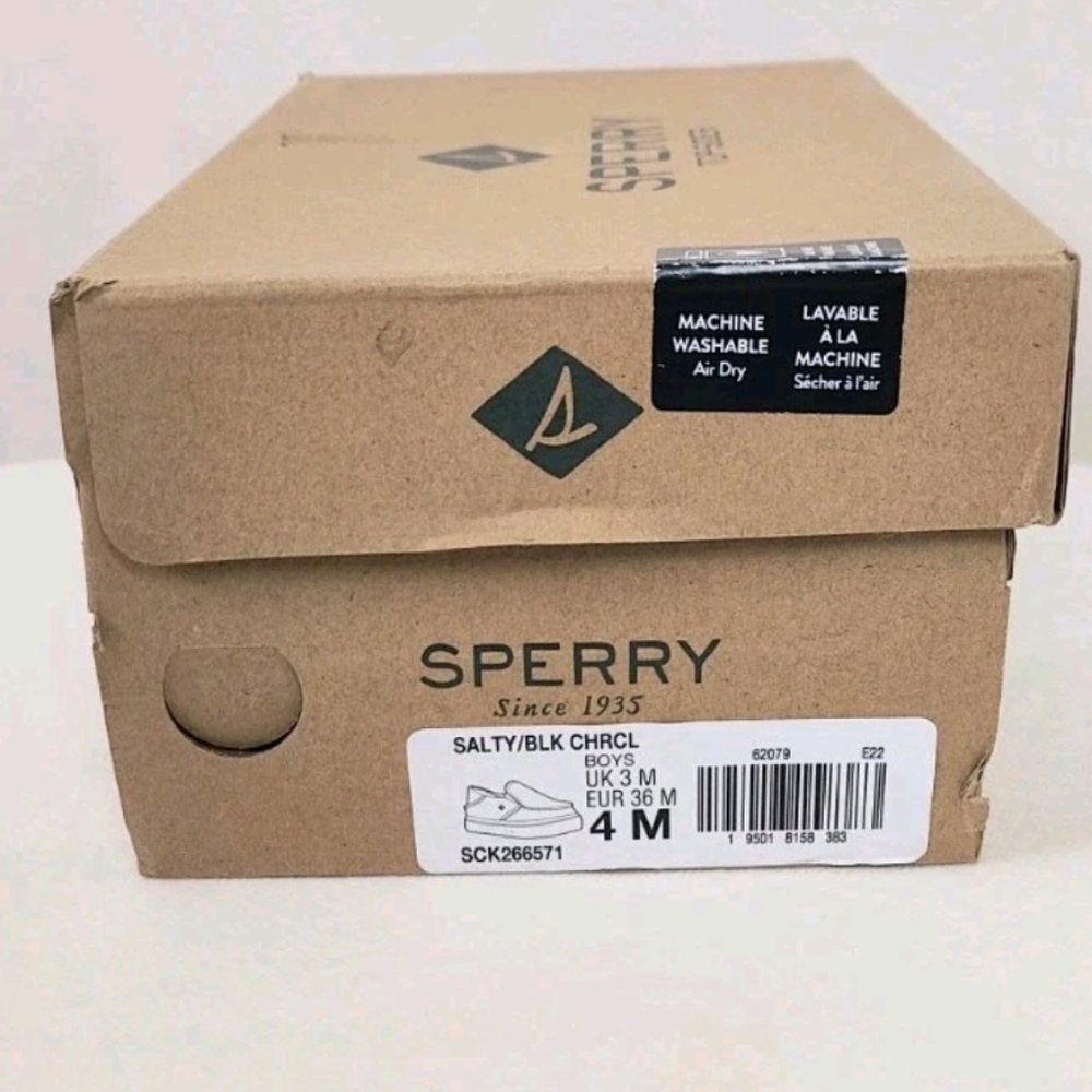 Sperry Kids Salty Washable Loafers Slip-on Shoes Size 4 Black Casual Easy Gray - Picture 6 of 7